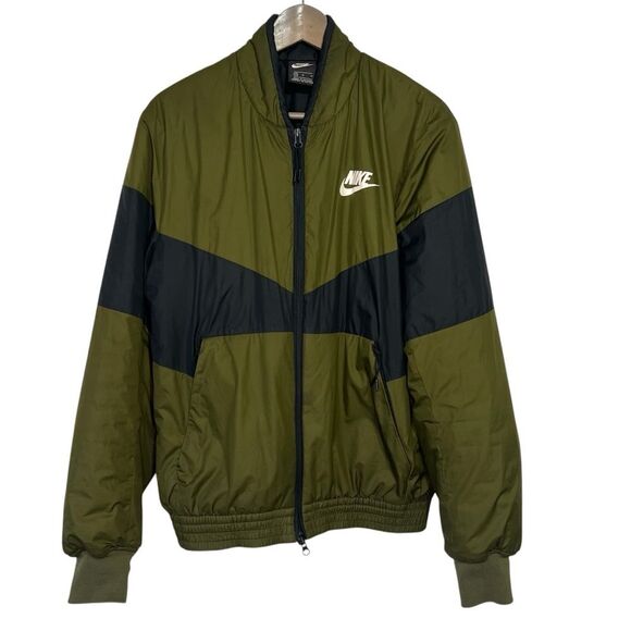 Nike Graphic Bomber Jacket Mens Medium Black/Green Zip Windbreaker - Picture 3 of 13